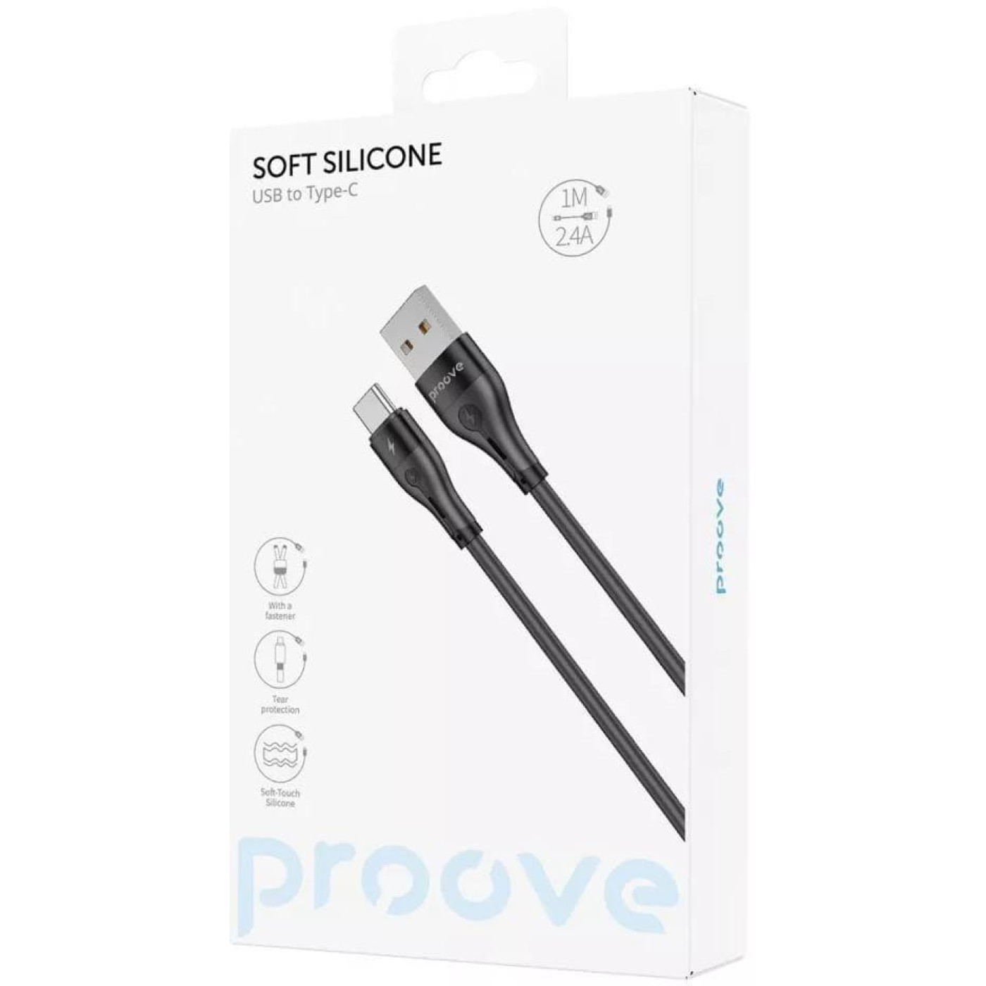 Кабель Proove Soft Silicone USB to Type-C 2.4A (1m) black (CCSO20001201)