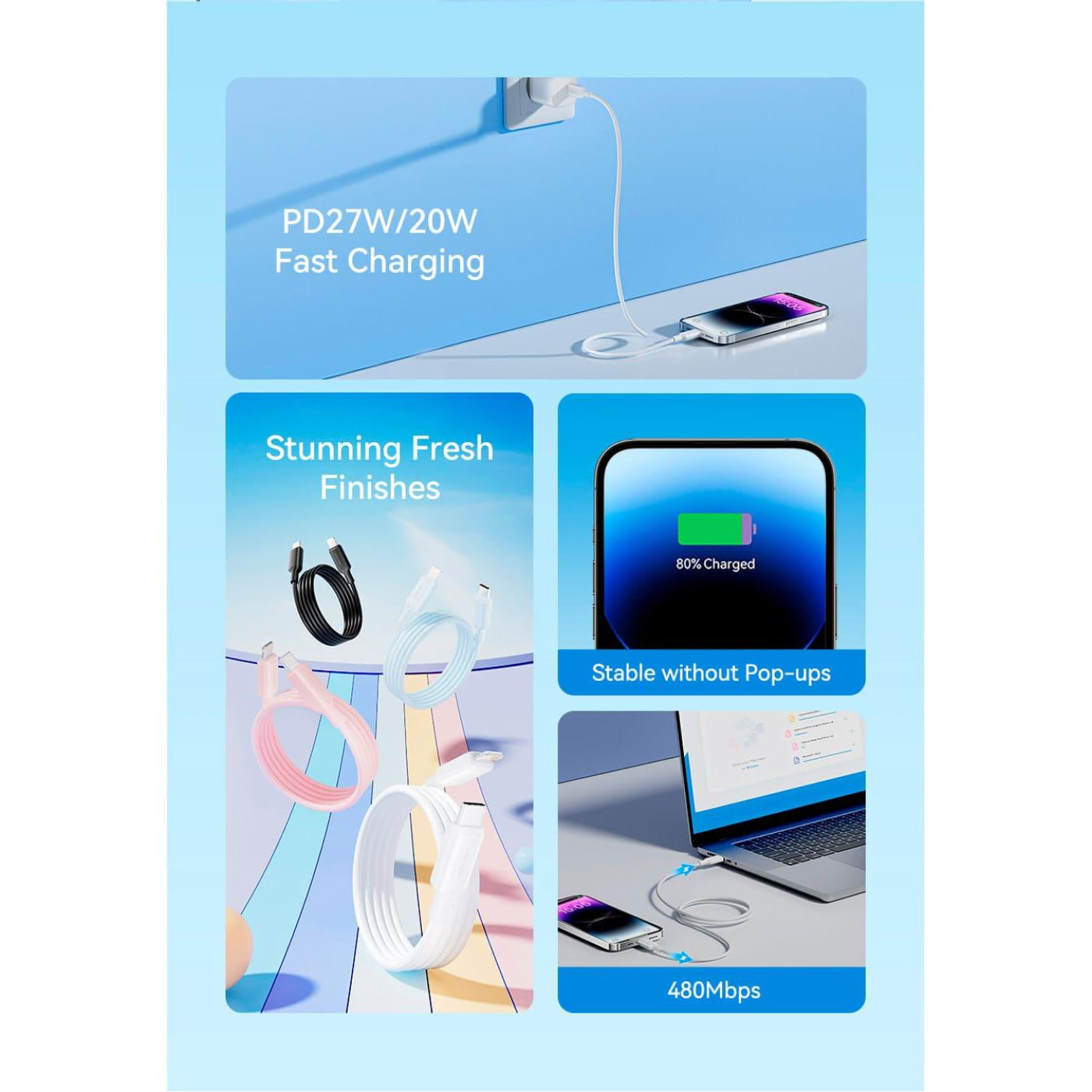 Кабель Vention USB 2.0Type-C M-LightningM,1.0 м,PD 27W,PVC, білий (LAKWF)