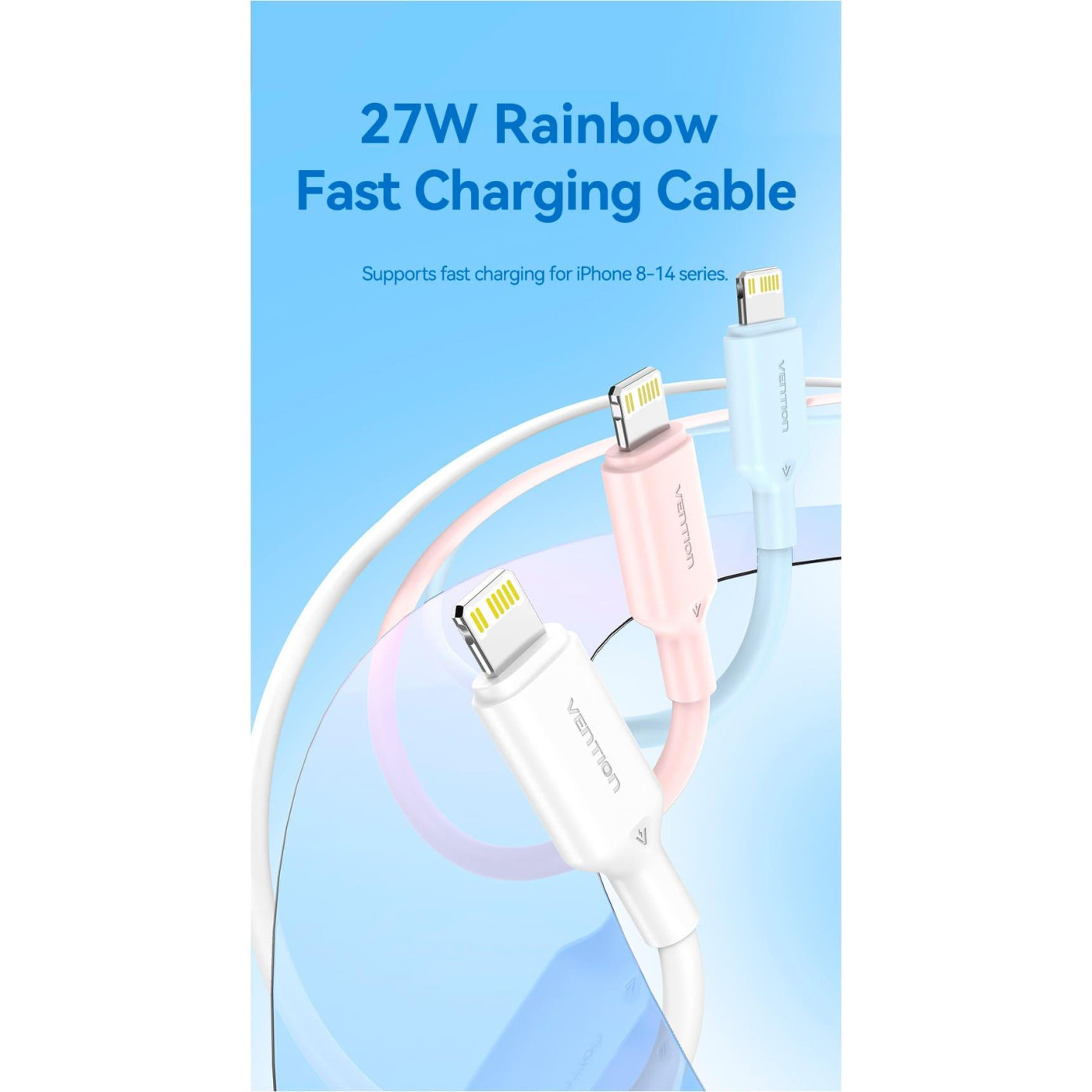 Кабель Vention USB 2.0Type-C M-LightningM,1.0 м,PD 27W,PVC, білий (LAKWF)