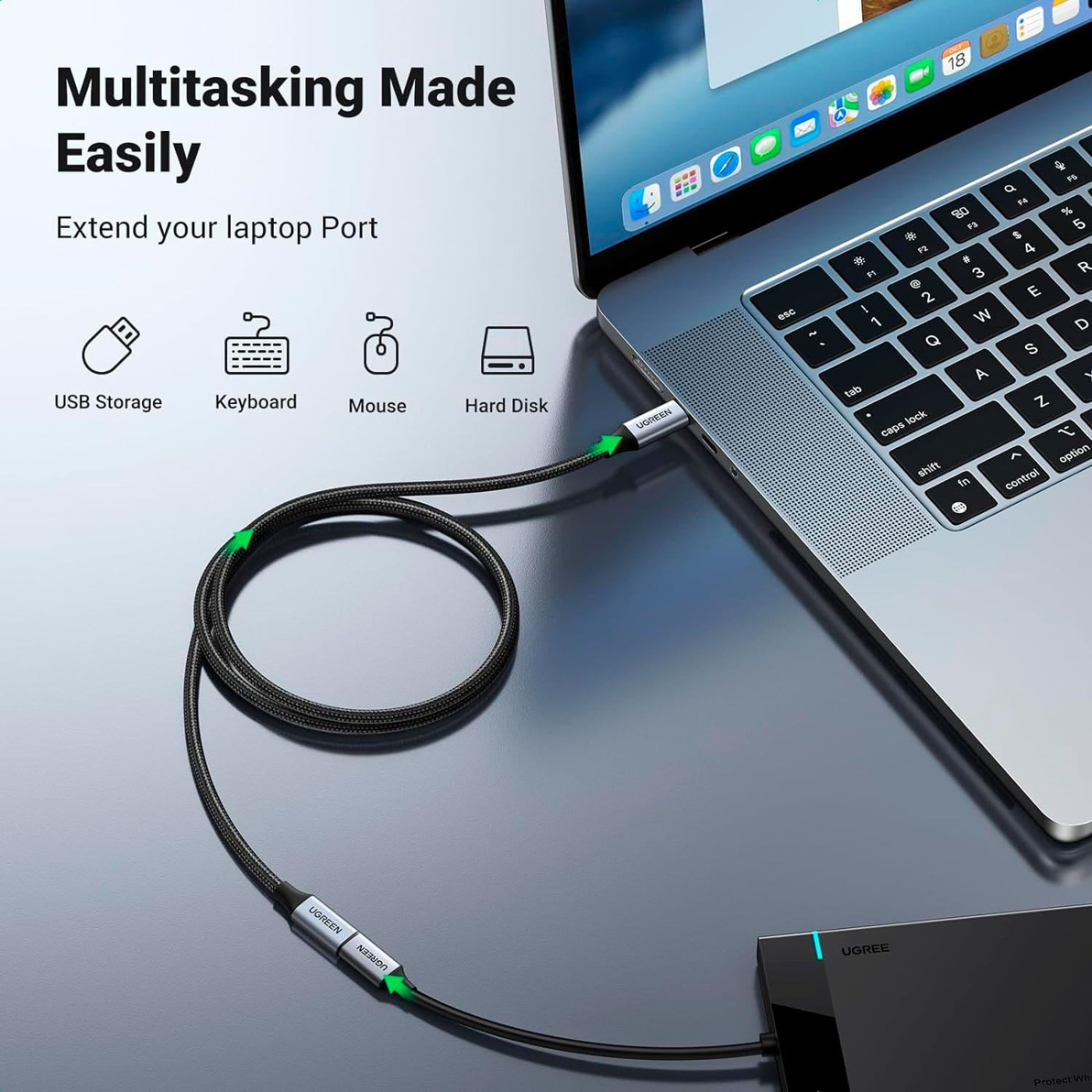 Кабель Ugreen USB 3.1 Type-C M-F,1 м,5A （10Gbps）Чорний,US372 (30205)