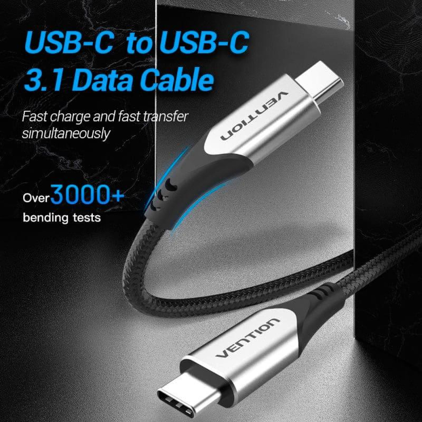 Кабель Vention USB 3.1Type-C M-M,0.5м60W Cotton Braided (TAAHD)