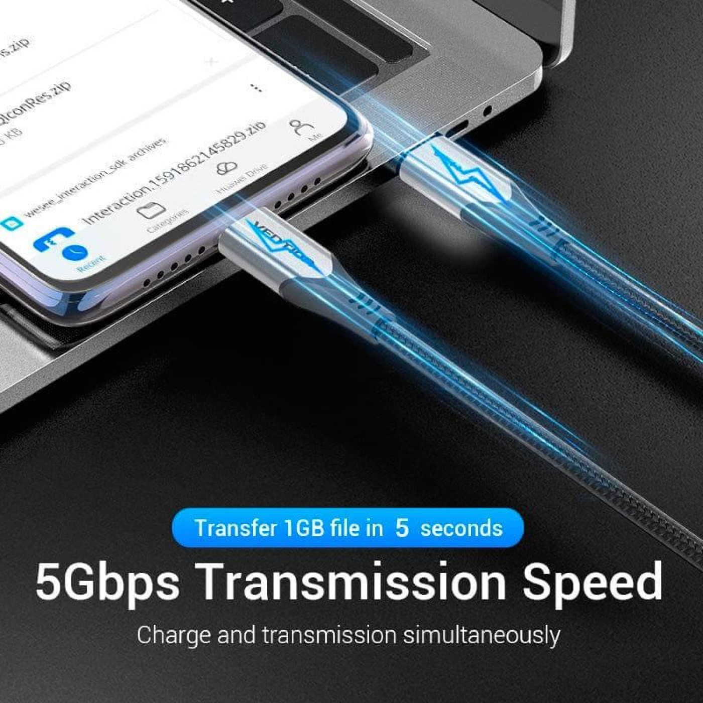 Кабель Vention USB 3.1Type-C M-M,0.5м60W Cotton Braided (TAAHD)