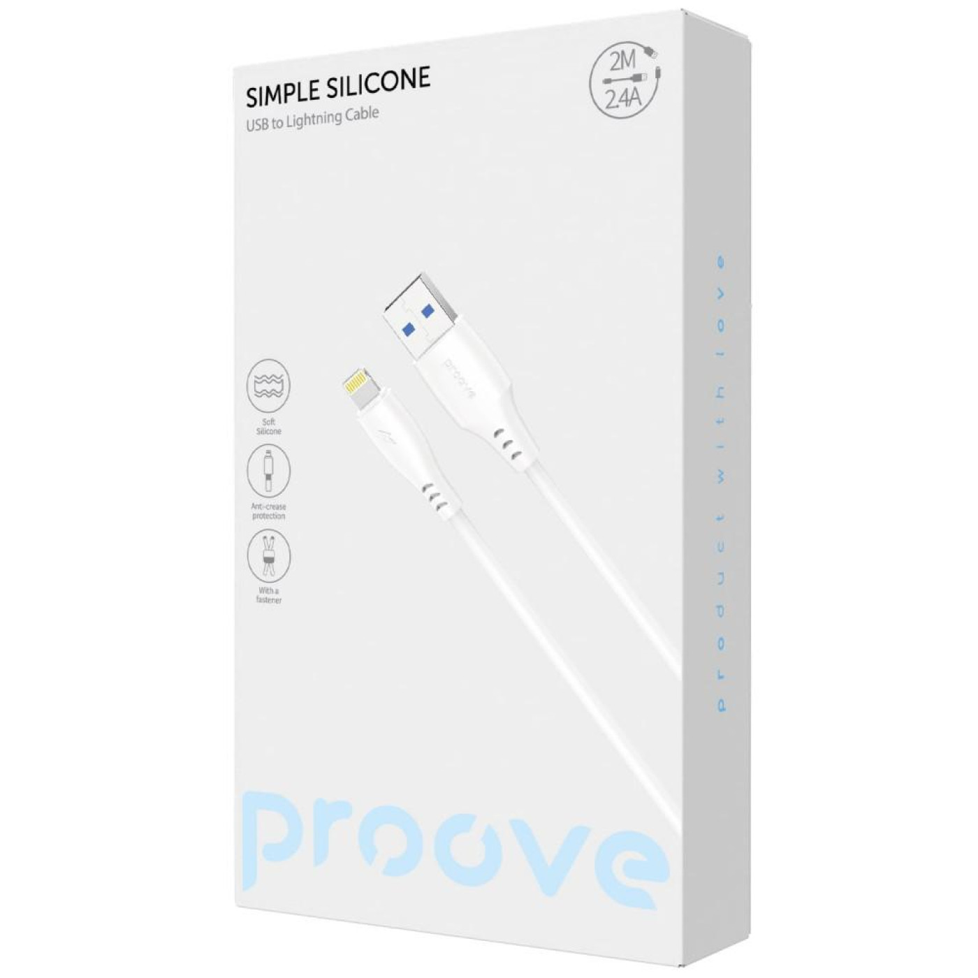 Кабель Proove Simple Silicone USB to Lightning 2.4A (2m) white (CCSS12001122)