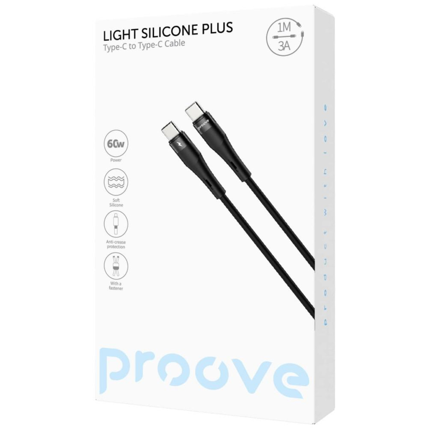 Кабель Proove Light Silicone Plus Type-C to Type-C 60W (1m) black