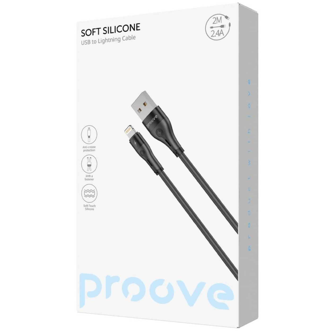 Кабель Proove Soft Silicone USB to Lightning 2.4A (2m) black