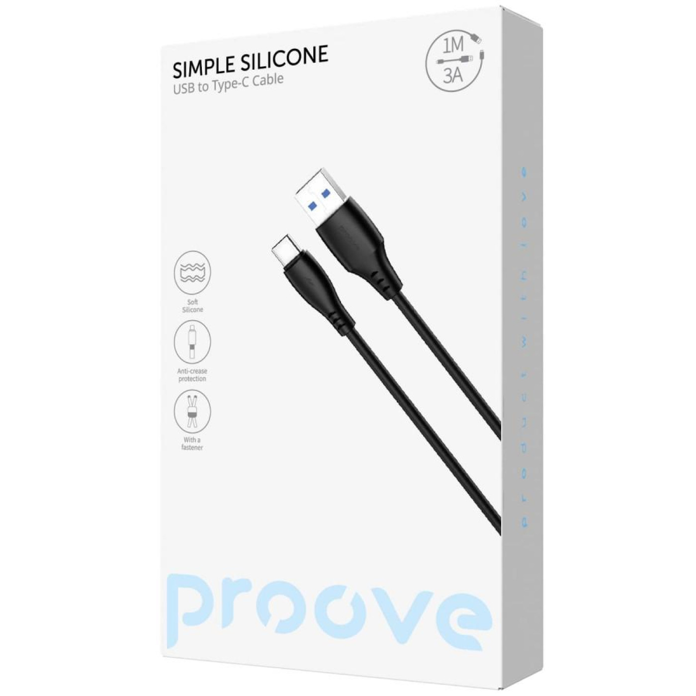 Кабель Proove Simple Silicone USB to Type-C 3A (1m) black