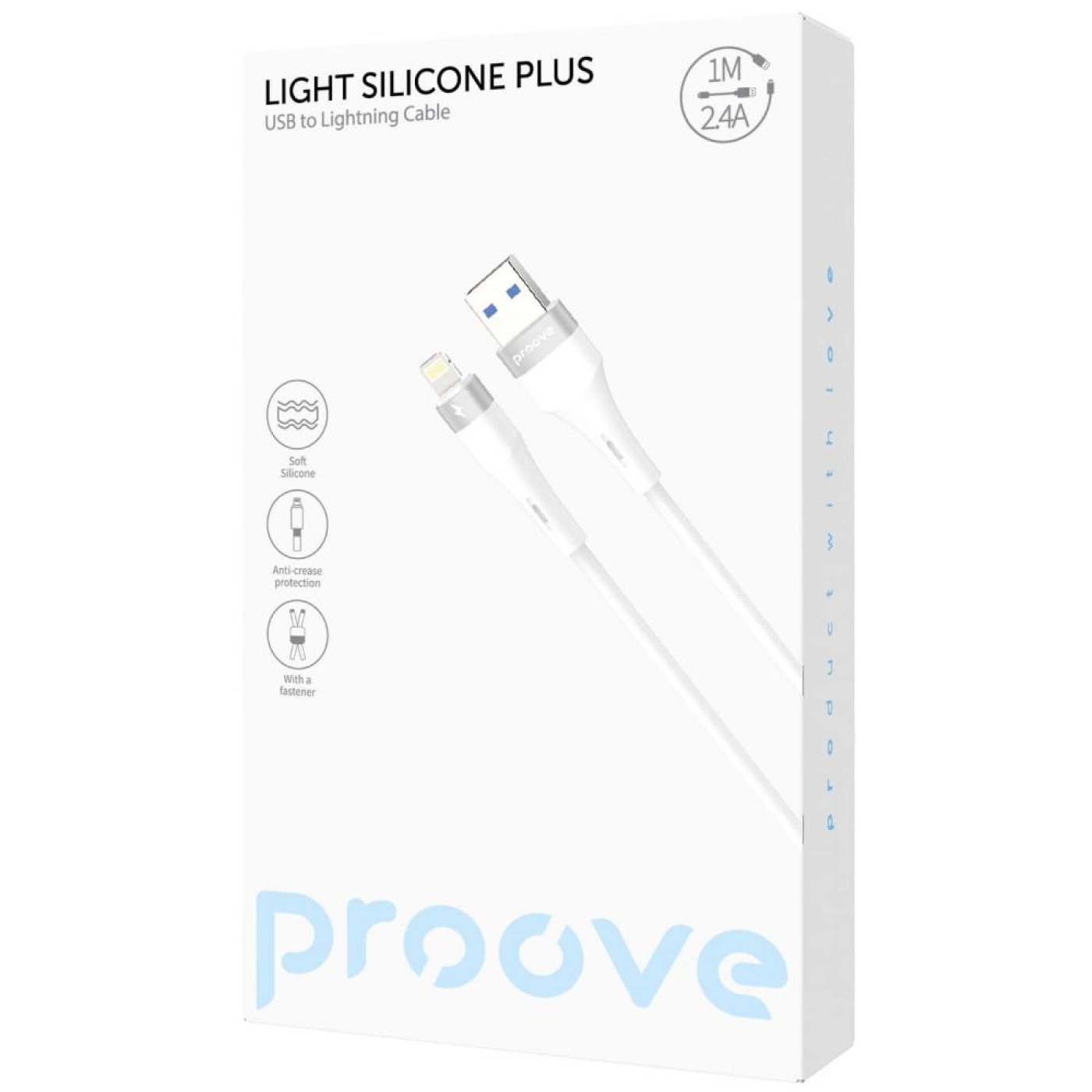Кабель Proove Light Silicone Plus USB to Lightning 2.4A (1m) white