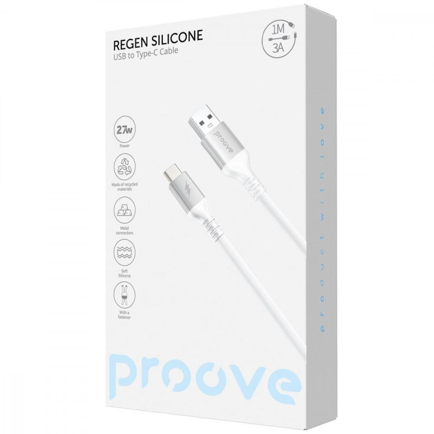 Кабель Proove ReGen Silicone USB to Type-C 3A (1m) white