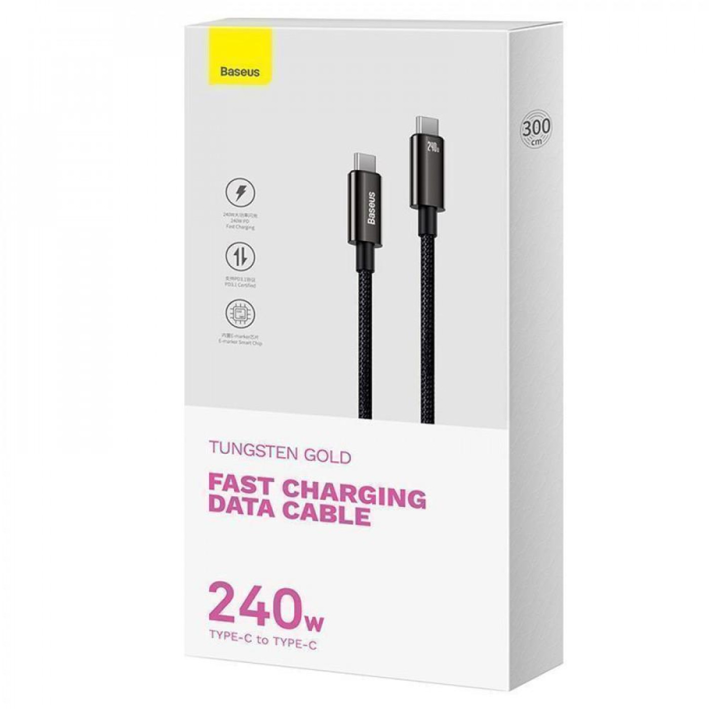 Кабель Baseus Tungsten Gold Fast Charging Data Cable Type-C to Type-C 240W 3m Black (CAWJ040201)