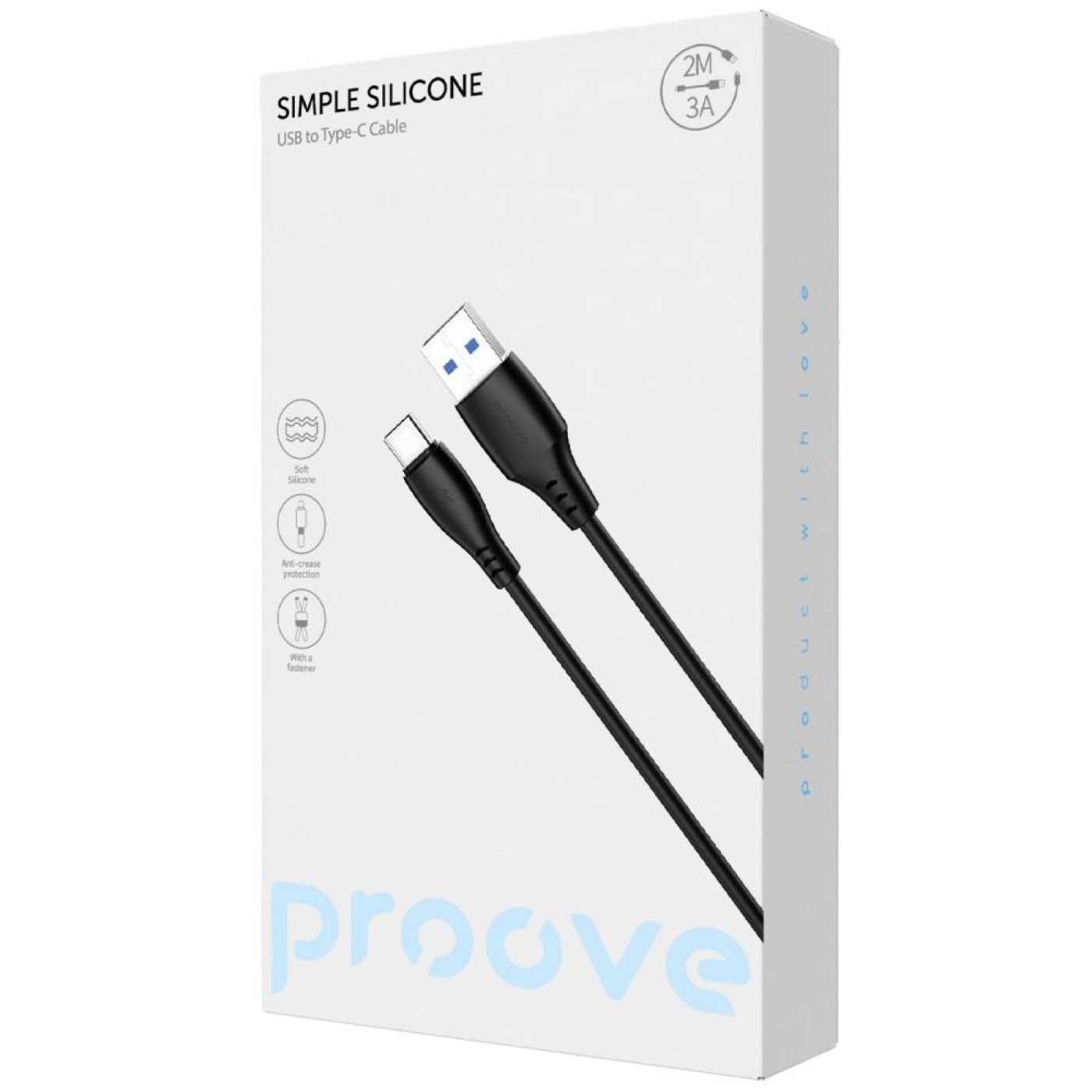 Кабель Proove Simple Silicone USB to Type-C 3A (2m) black