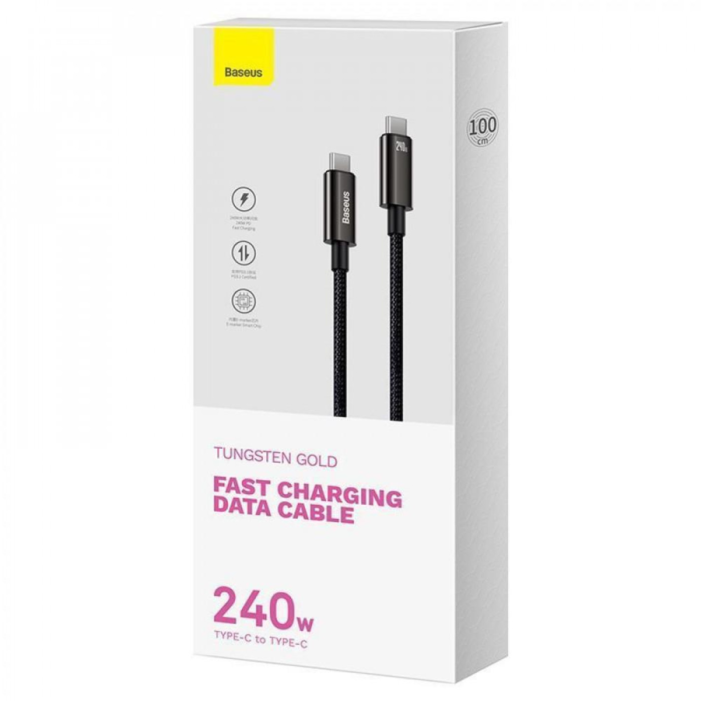 Кабель Baseus Tungsten Gold Fast Charging Type-C to Type-C 240W (1m) black (CAWJ040001)