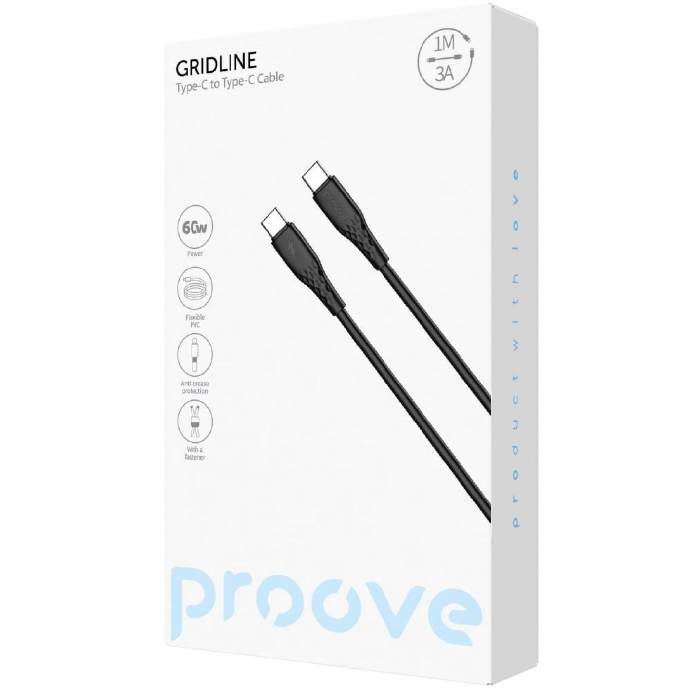 Кабель Proove GridLine Type-C to Type-C 60W (1m) black (CCGL60002201)