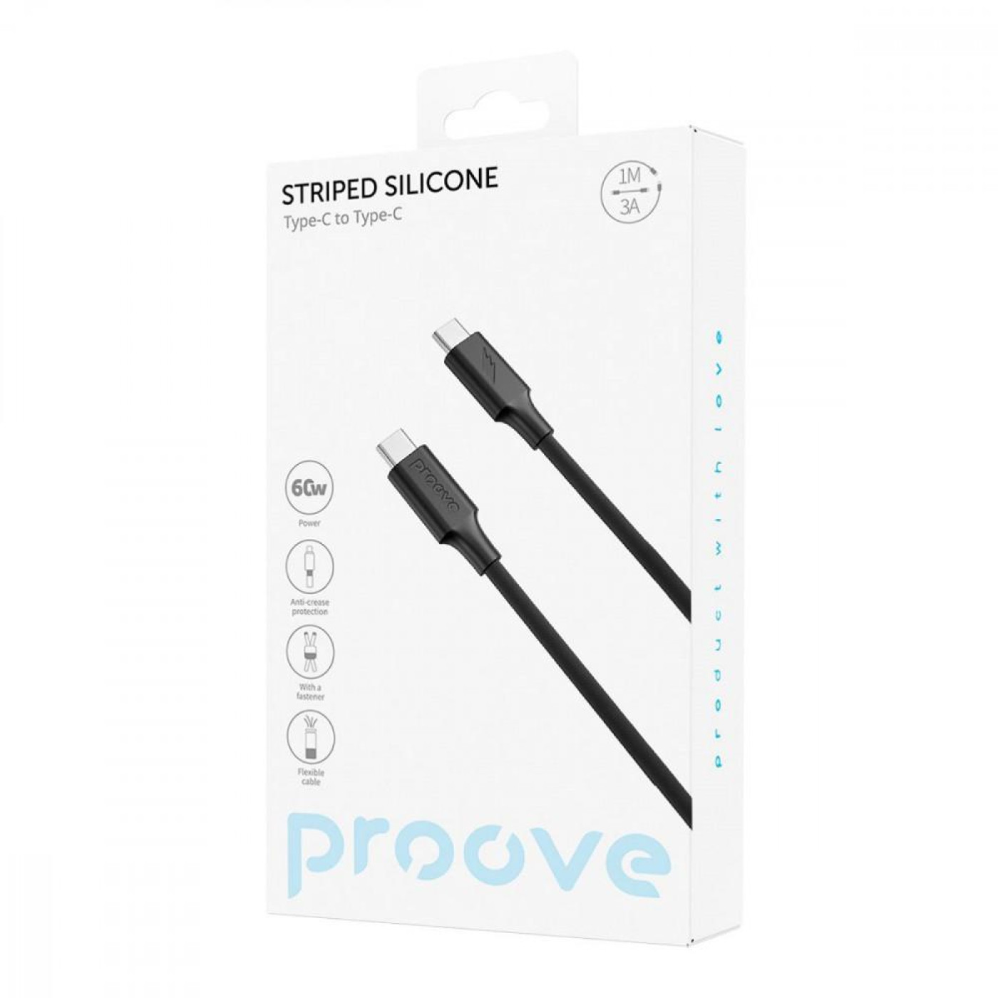 Кабель Proove Striped Silicone Type-C to Type-C 60W (1m) black