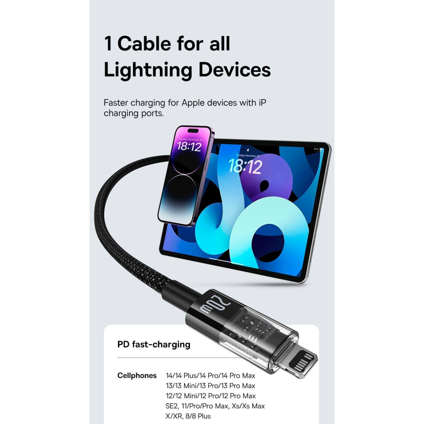 Кабель Baseus Gem Fast-Charging Data Cable Type-C to Lightning 20W 2m purple (P10373001511-01)