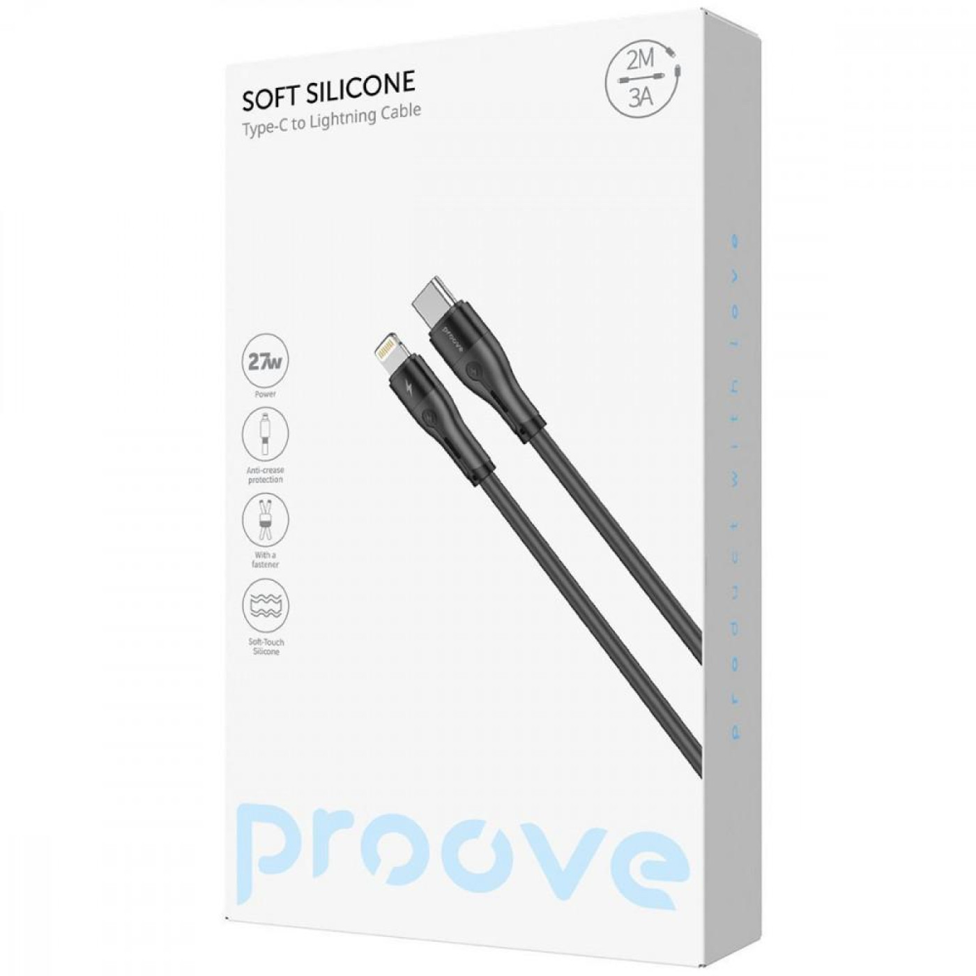 Кабель Proove Soft Silicone Type-C to Lightning 27W (2m) black