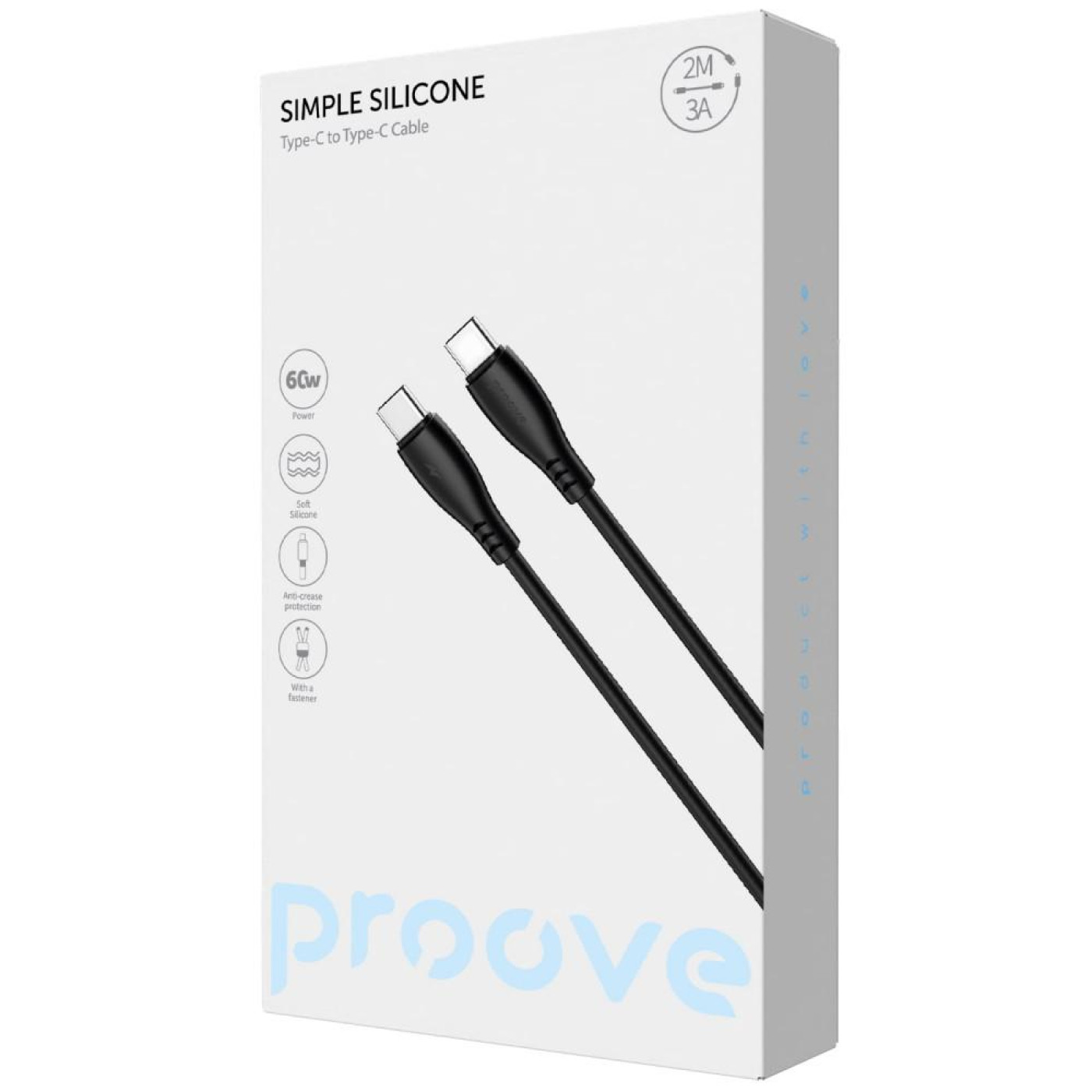 Кабель Proove Simple Silicone Type-C to Type-C 60W (2m) black