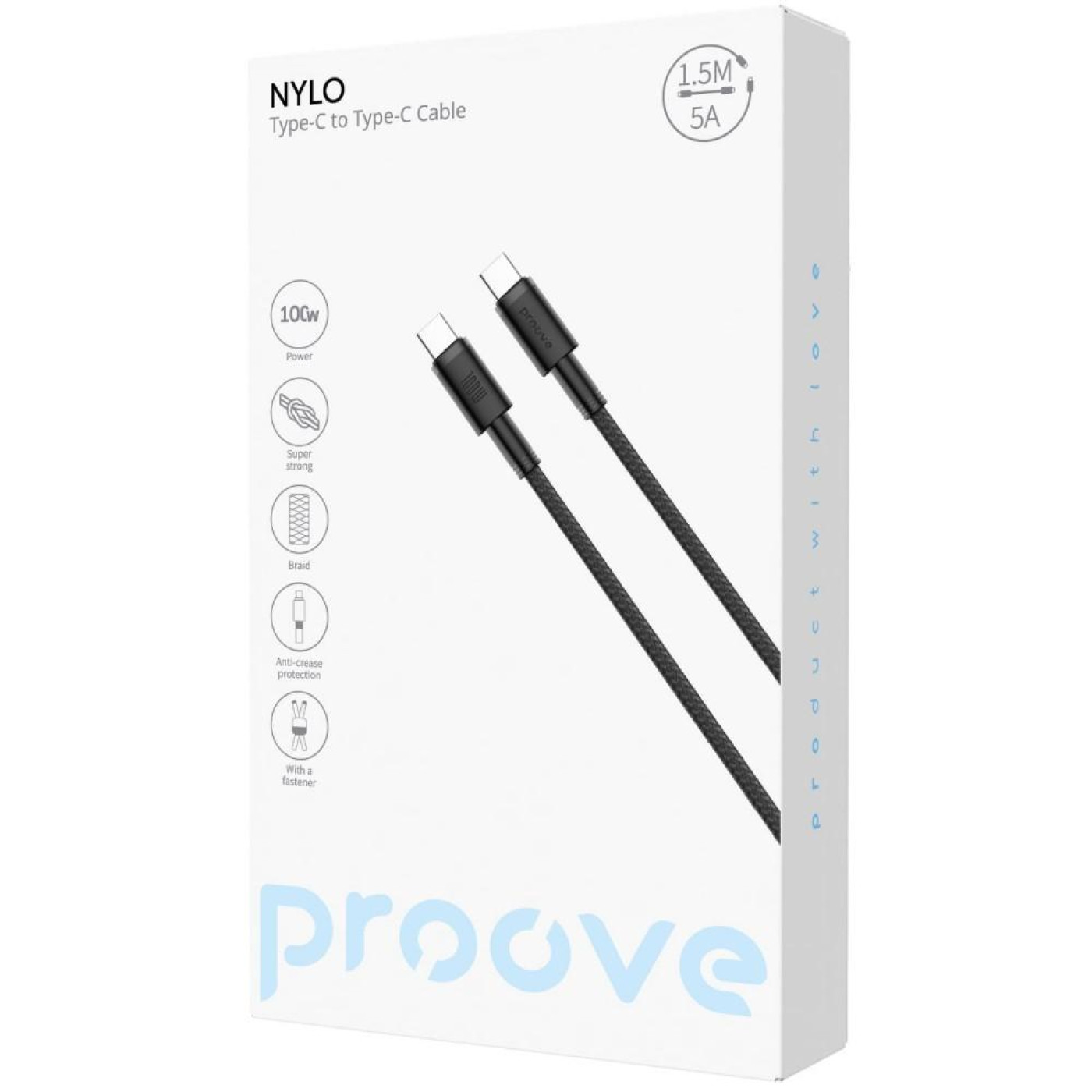 Кабель Proove Nylo Type-C to Type-C 100W (1.5m) black