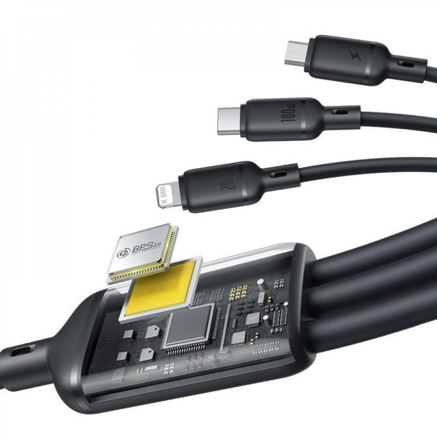 Кабель Baseus Silky One-for-Three Fast Charging Type-C to Micro USB+Lightning+Type-C 100W 1.5m white (P10377706213-00)