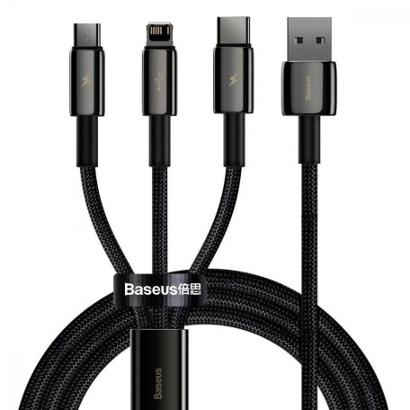 Кабель Baseus Tungsten Gold One-for-three Fast Charging Data 3-in-1 (Micro USB+Lightning+Type-C) 3.5 black (CAMLTWJ-01)