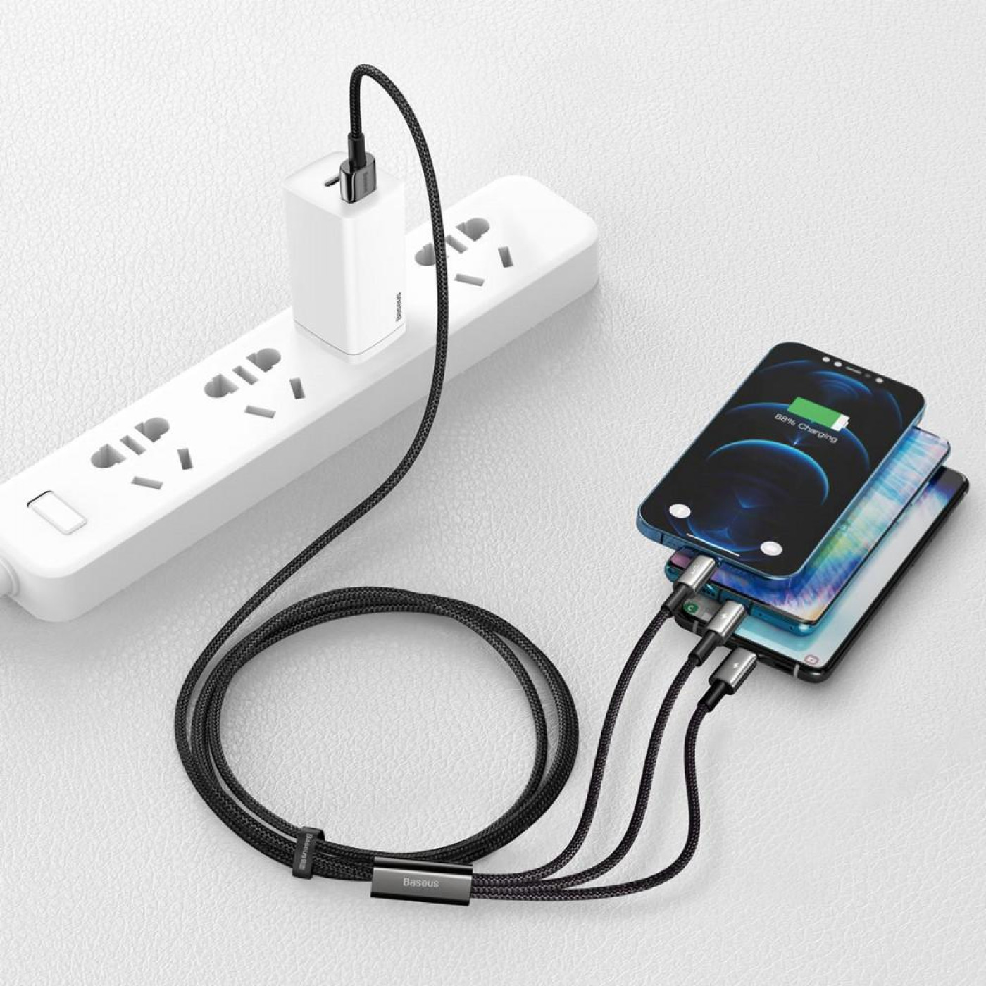 Кабель Baseus Tungsten Gold One-for-three Fast Charging Data 3-in-1 (Micro USB+Lightning+Type-C) 3.5 black (CAMLTWJ-01)