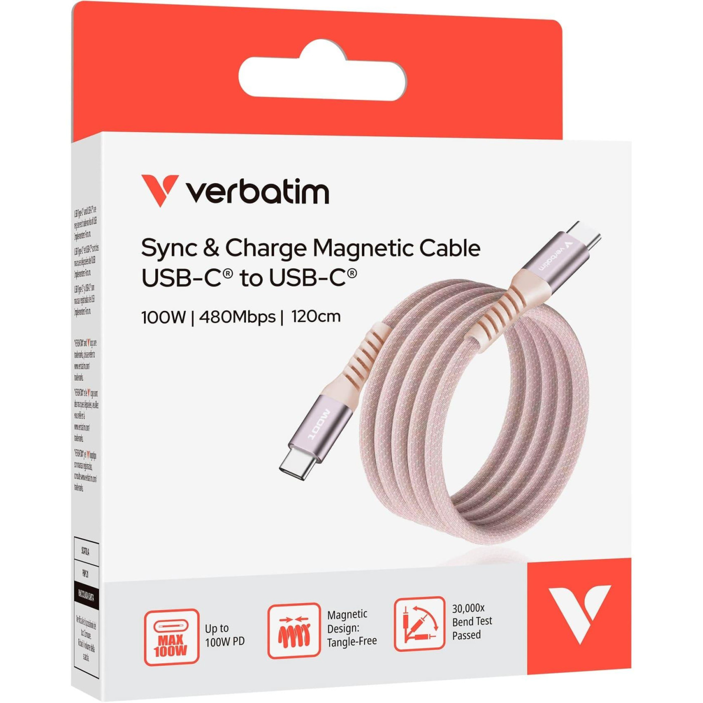 Кабель Verbatim 100 Вт /USB-C–USB-C /120 см-рожевий (31857)