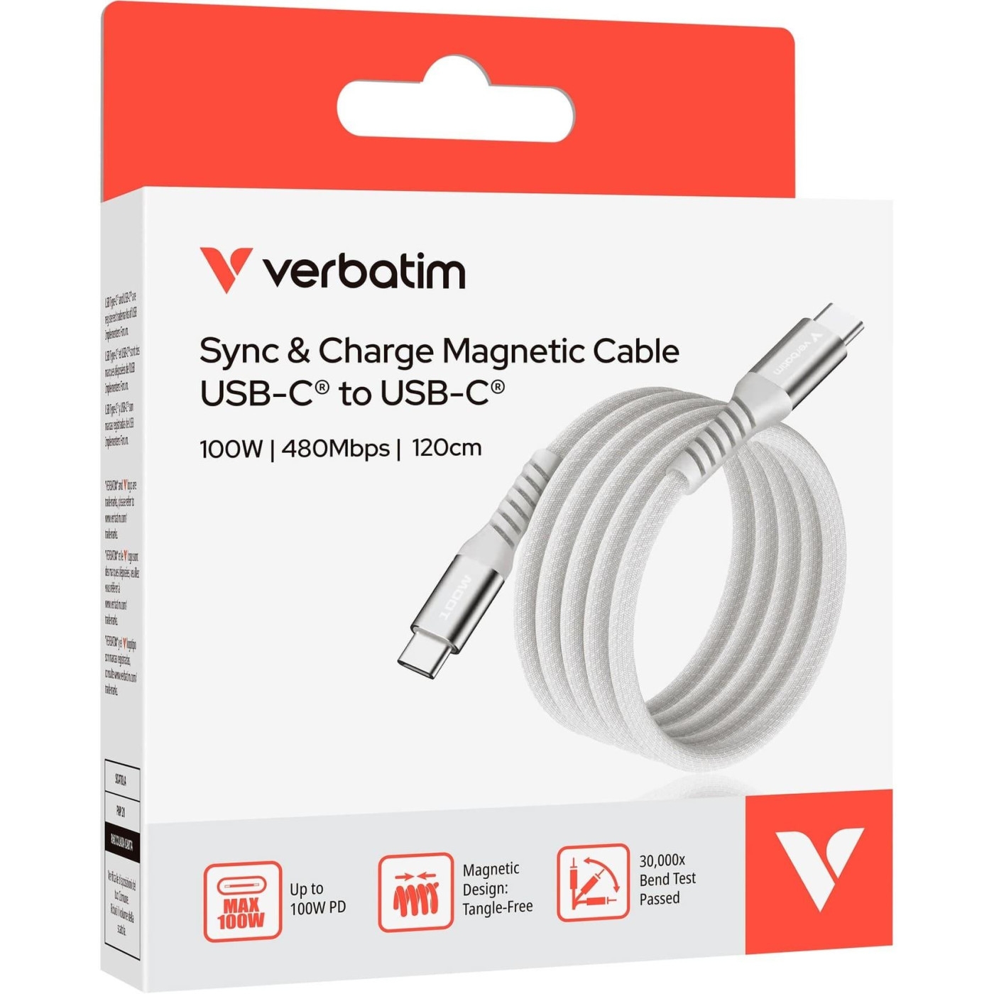 Кабель Verbatim 100 Вт /USB-C–USB-C /120 см-сирий (31854)