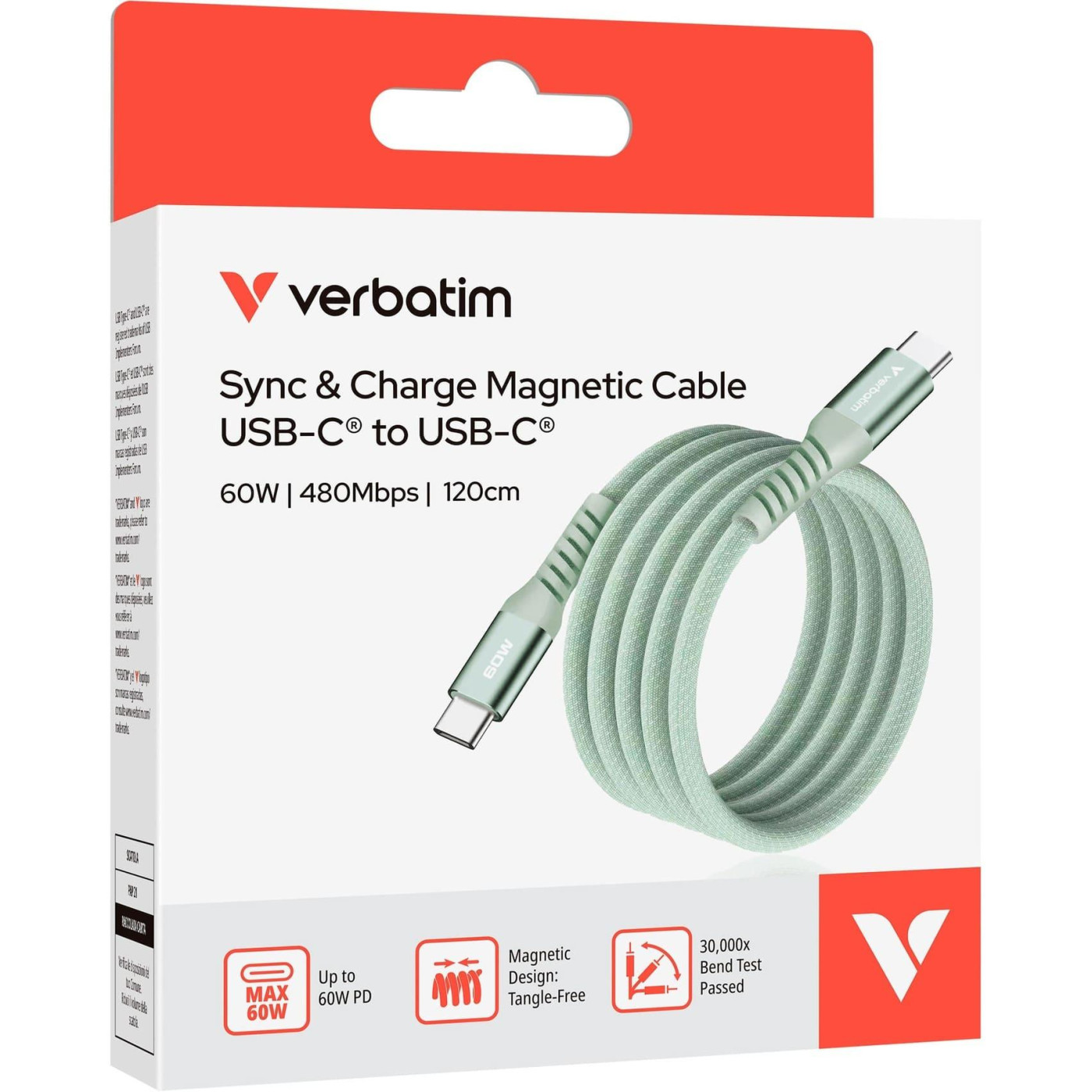 Кабель Verbatim 60 Вт /USB-C–USB-C /120 см-зелений (31864)
