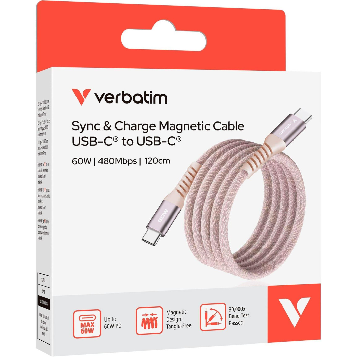 Кабель Verbatim 60 Вт /USB-C–USB-C /120 см-рожевий (31853)