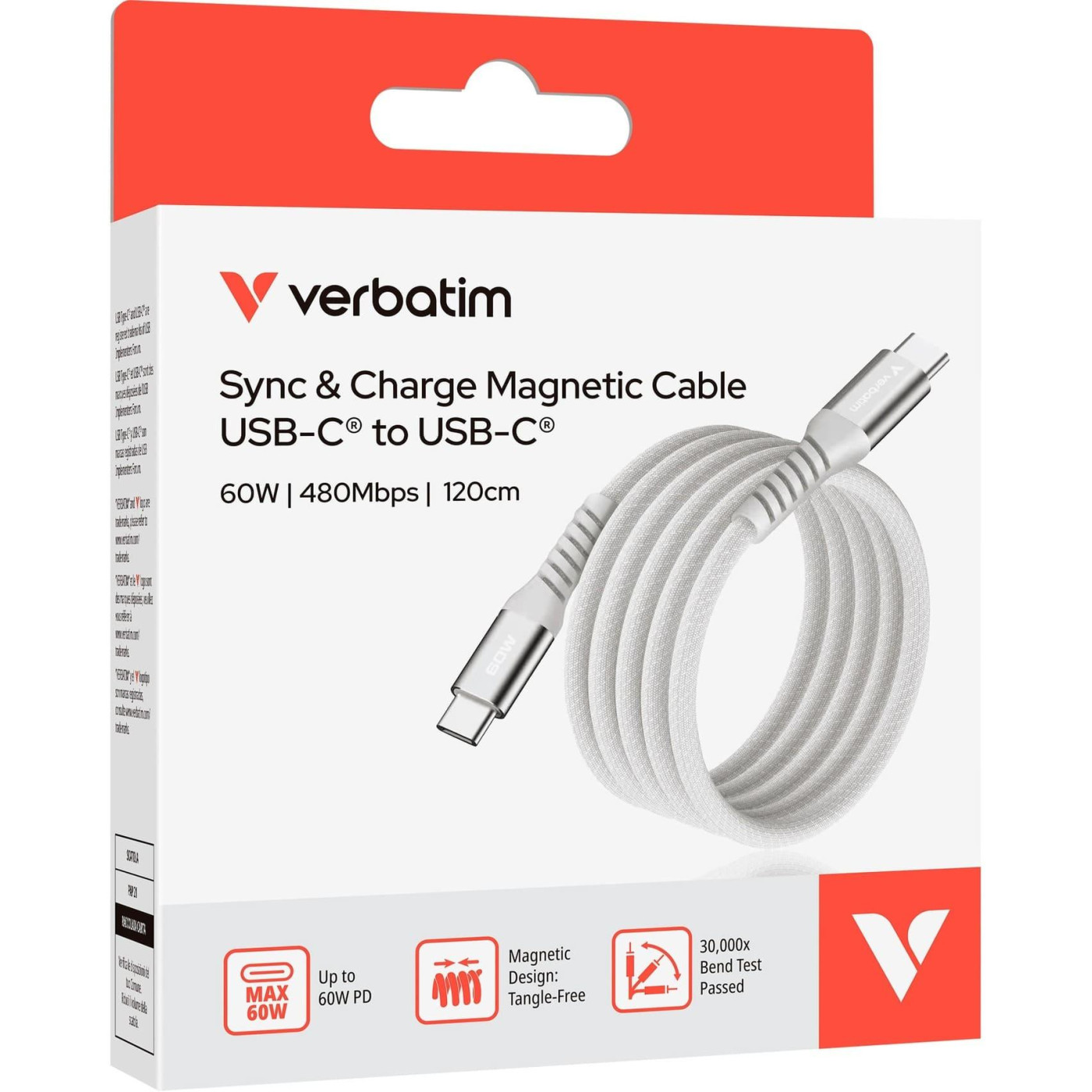 Кабель Verbatim 60 Вт /USB-C–USB-C /120 см-сирий (31850)