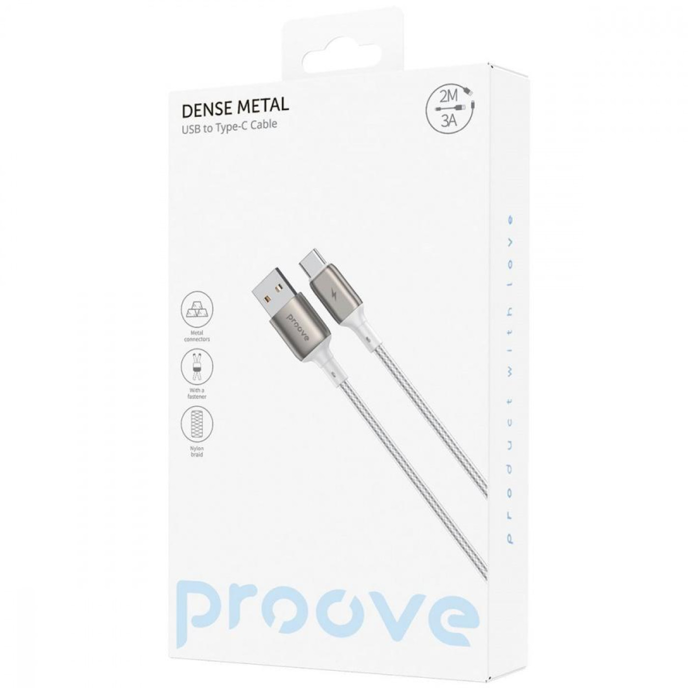 Кабель Proove Dense Metal USB to Type-C 3A (2m) white (CCDM20001222)