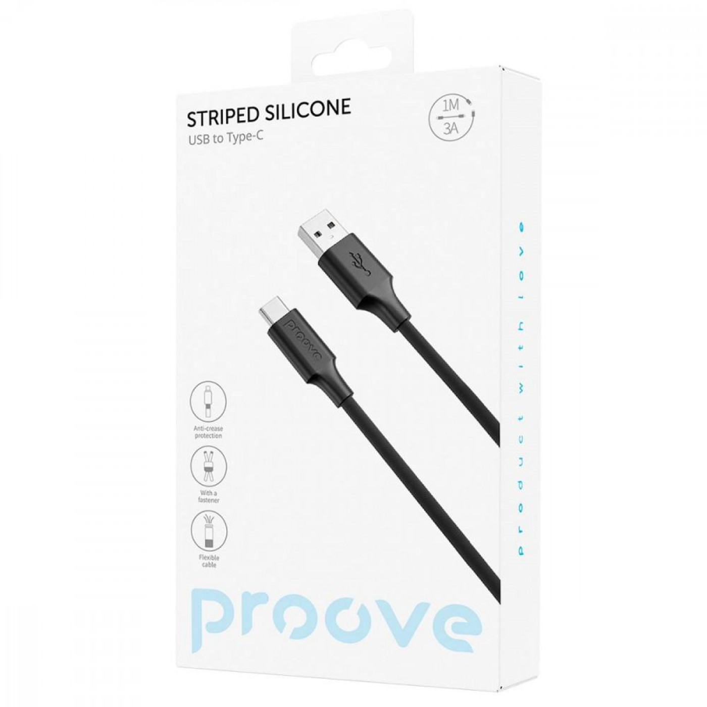 Кабель Proove Striped Silicone USB to Type-C (1m) black