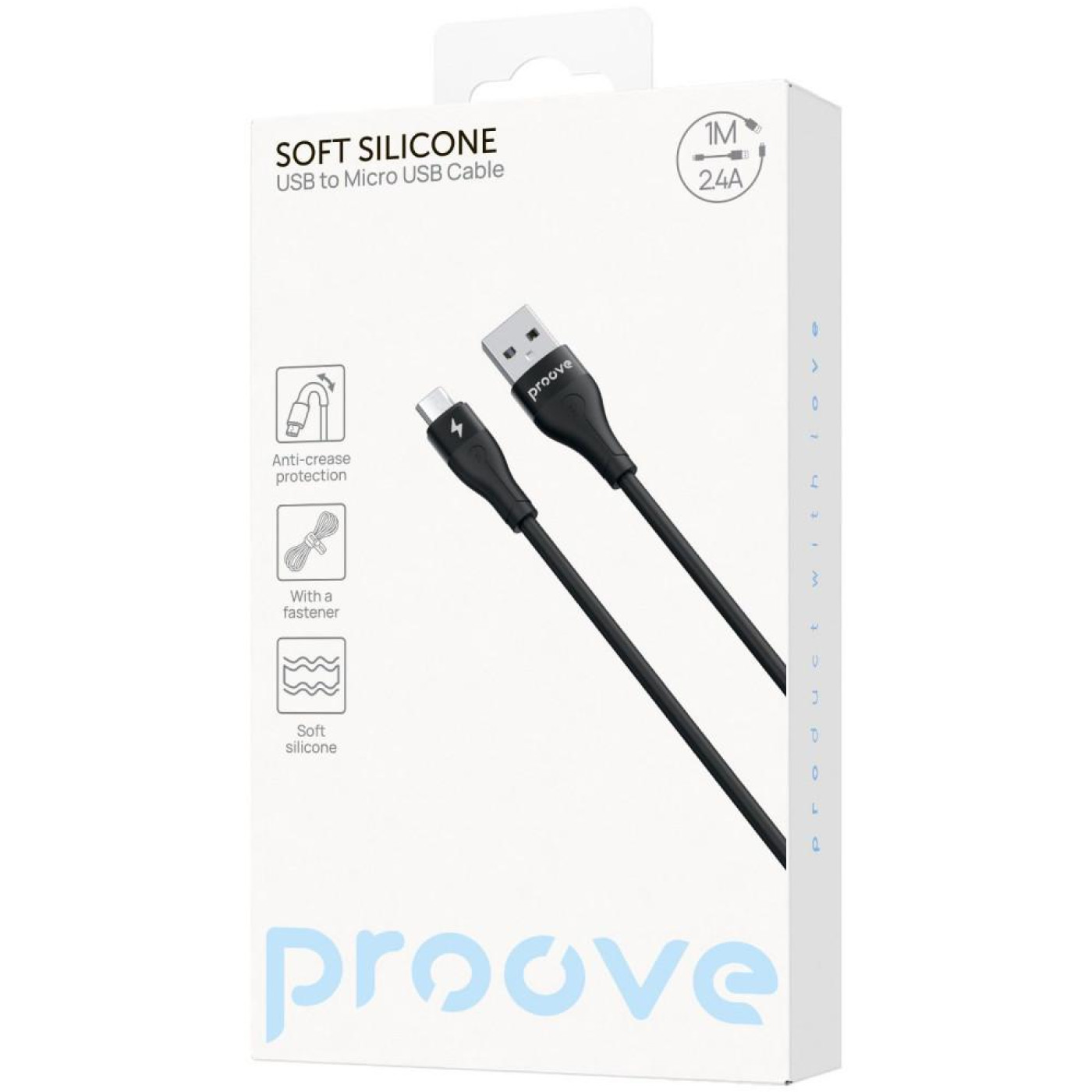 Кабель Proove Soft Silicone USB to Micro USB 2.4A (1m) black (CCSO20001301)