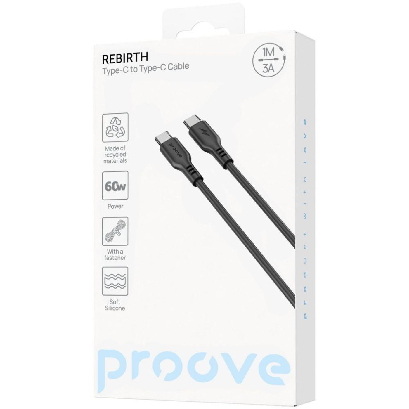 Кабель Proove Rebirth Type-C to Type-С 60W (1m) black