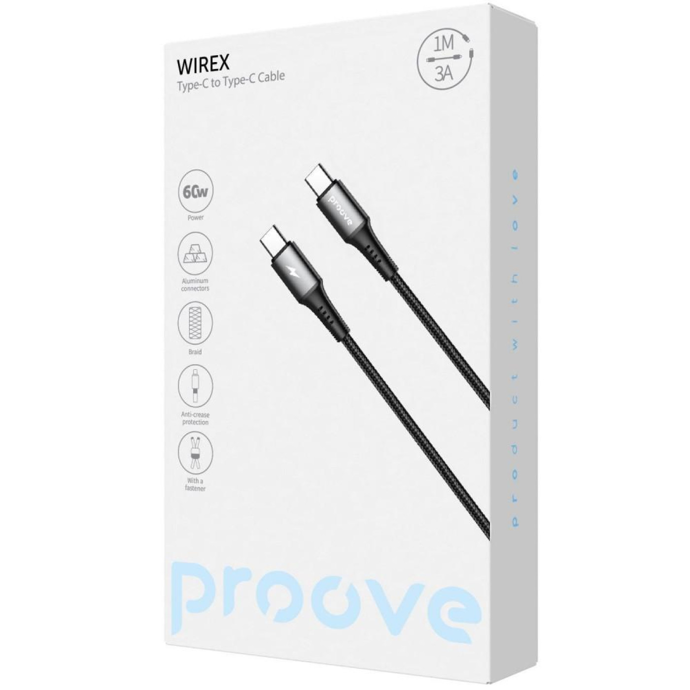 Кабель Proove WireX Type-C to Type-C 60W (1m) black