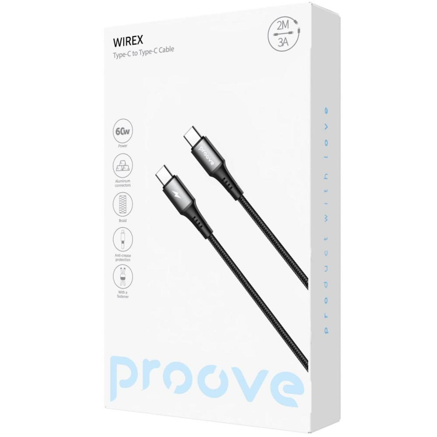 Кабель Proove WireX Type-C to Type-C 60W (2m) black
