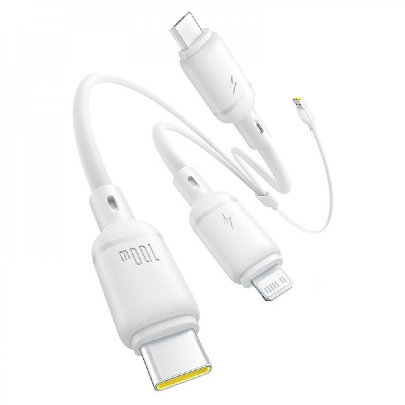 Кабель Baseus Silky One-for-Three Fast Charging USB to Micro USB+Lightning+Type-C 100W 1.5m white (P10377705213-00)