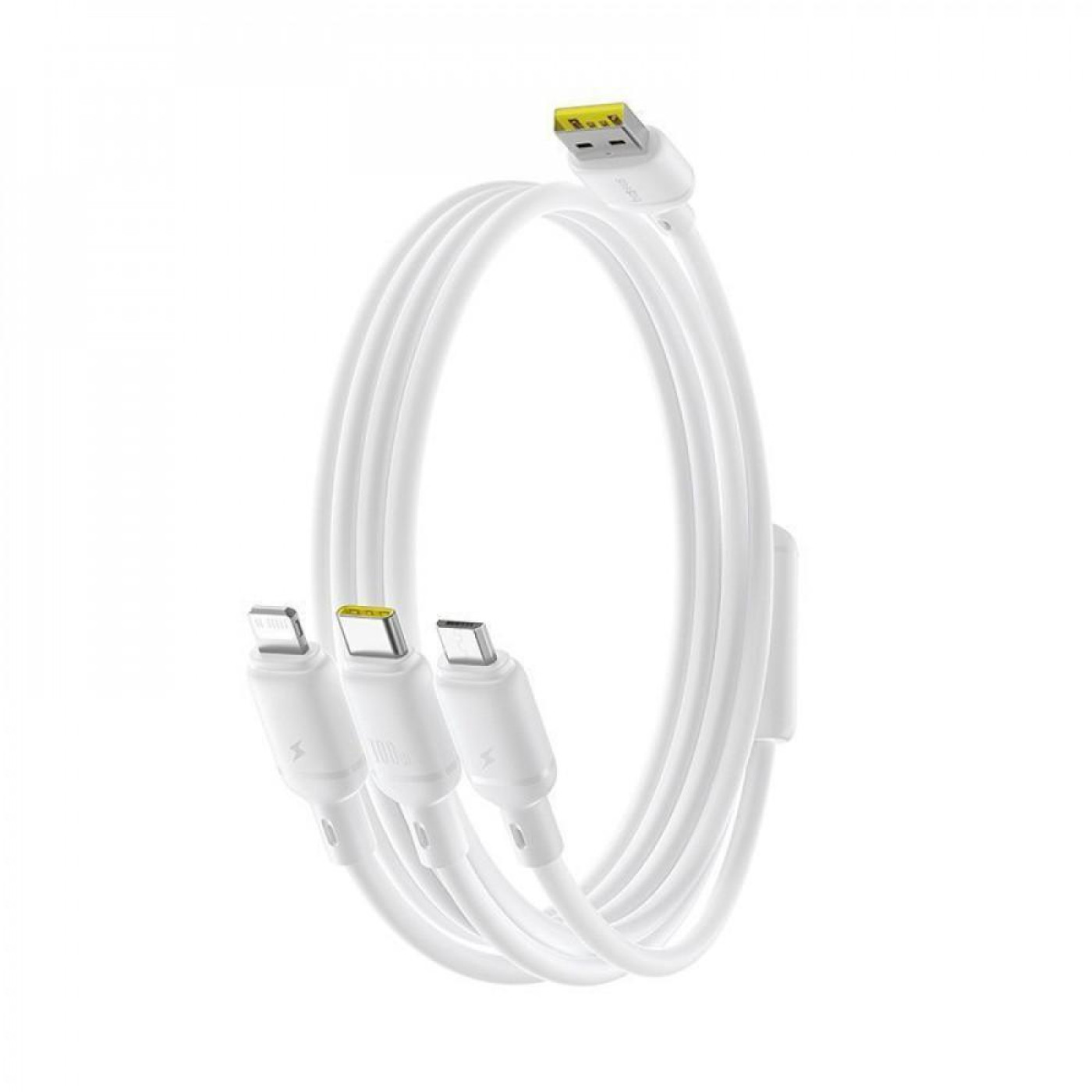Кабель Baseus Silky One-for-Three Fast Charging USB to Micro USB+Lightning+Type-C 100W 1.5m white (P10377705213-00)