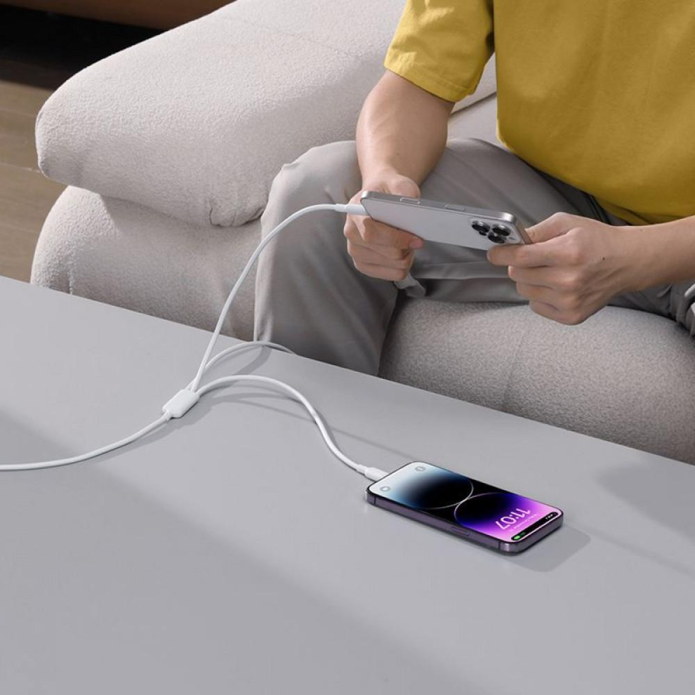 Кабель Baseus Silky One-for-Three Fast Charging USB to Micro USB+Lightning+Type-C 100W 1.5m white (P10377705213-00)