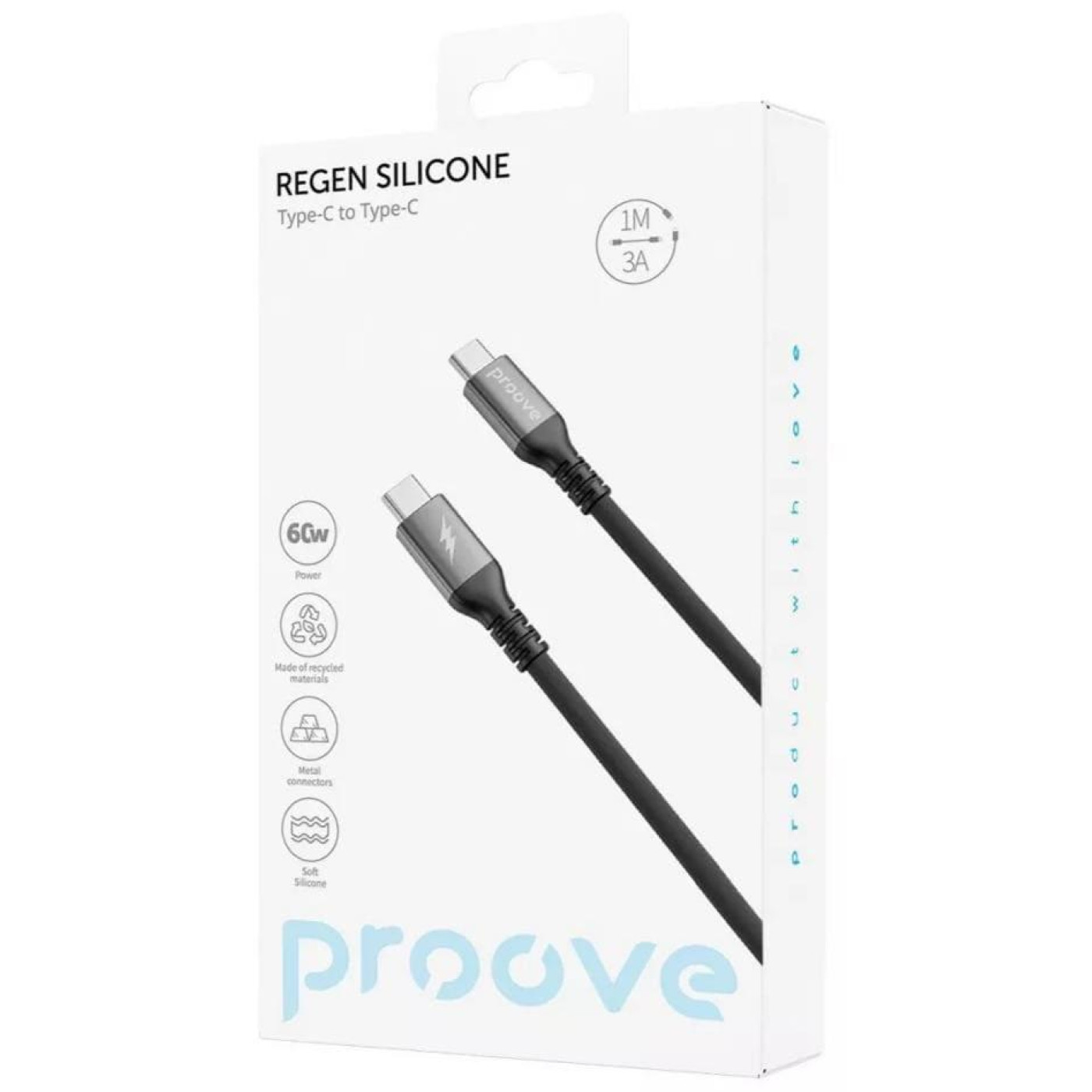 Кабель Proove ReGen Silicone Type-C to Type-C 60W (1M) black (CCRS60002201)