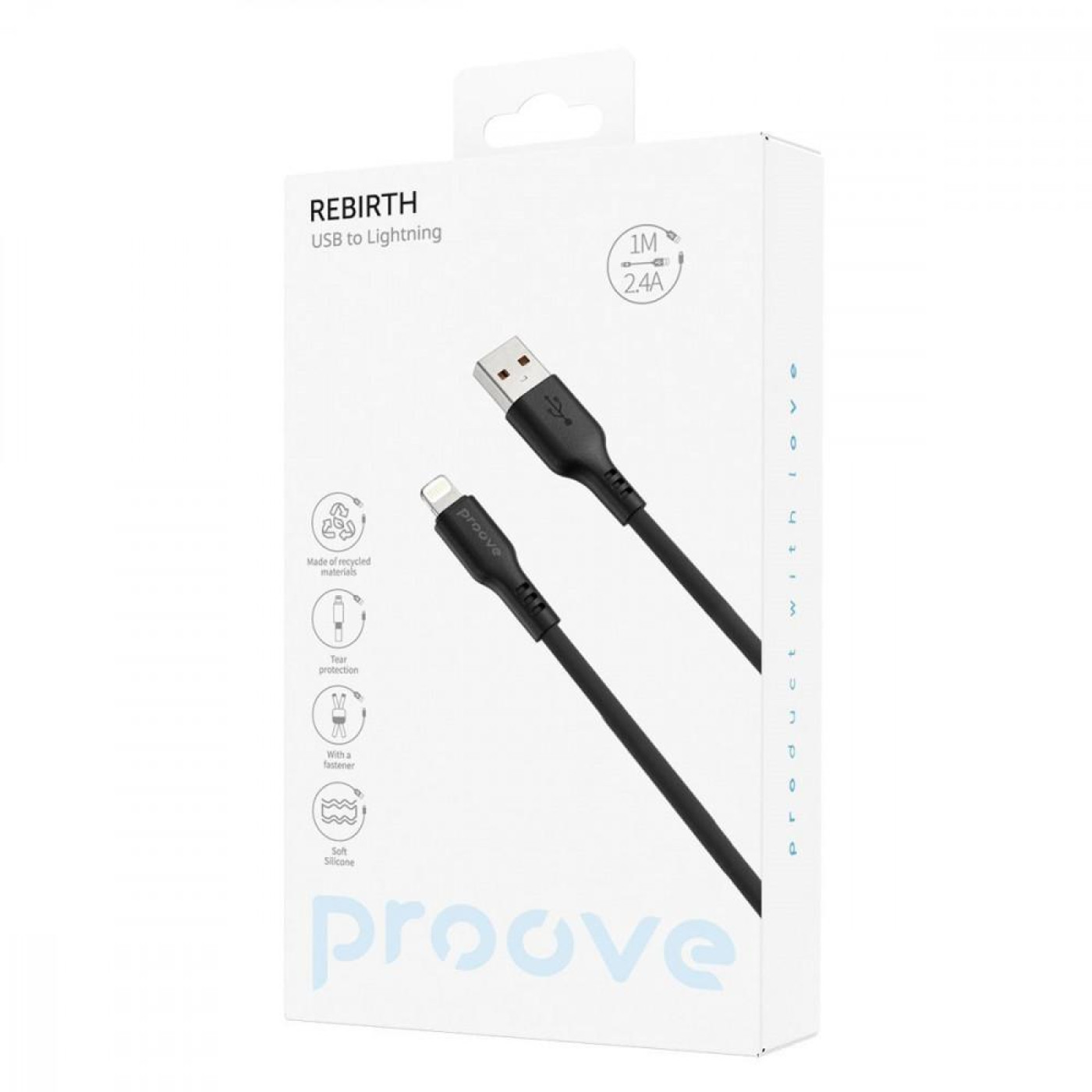 Кабель Proove Rebirth USB to Lightning 2.4A (1m) black