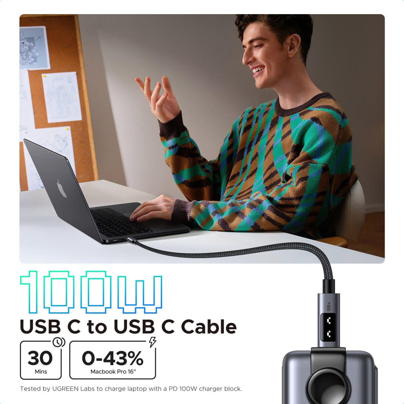 Кабель Ugreen USB Type-C Uno USB Type-C to USB Type-C 100W 1m Black (35501)