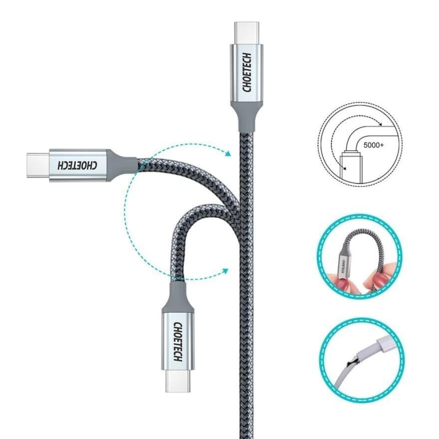 Кабель Choetech XCC-1002-GY, премиум якисть USB 2.0 C-тато/C-тато, 1,8 м. (XCC-1002-GY)