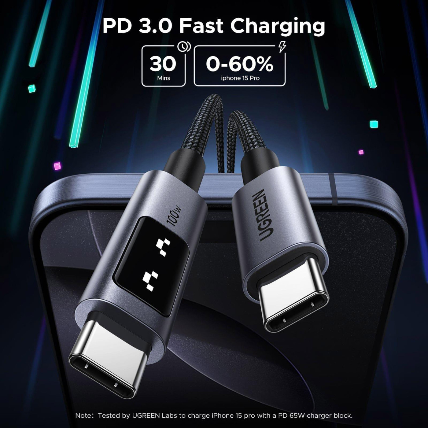Кабель Ugreen USB Type-C Uno USB Type-C to USB Type-C 100W 1m Black (35501)