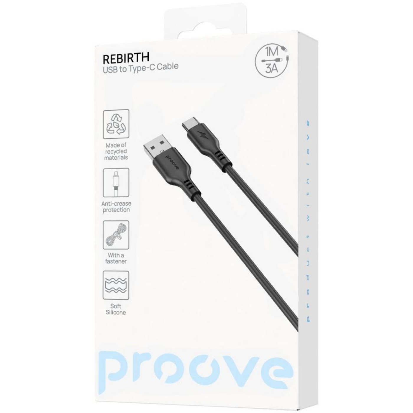 Кабель Proove Rebirth USB to Type-C 3A (1m) black