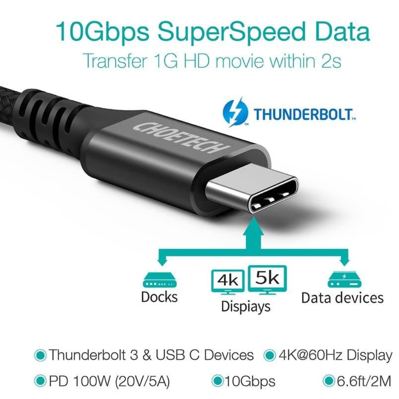 Кабель Choetech XCC-1007-V2-BK, премиум якисть USB3.1 С-папа/C-папа,2 м. (XCC-1007-V2-BK)