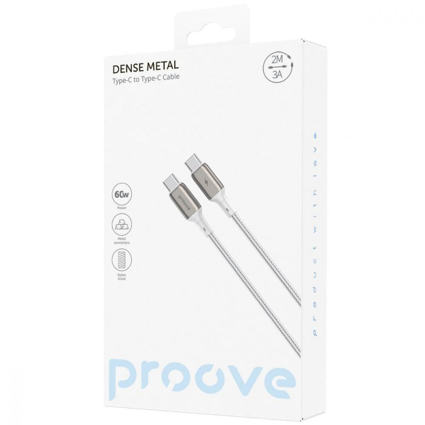 Кабель Proove Dense Metal Type-C to Type-C 60W (2m) white (CCDM60002222)