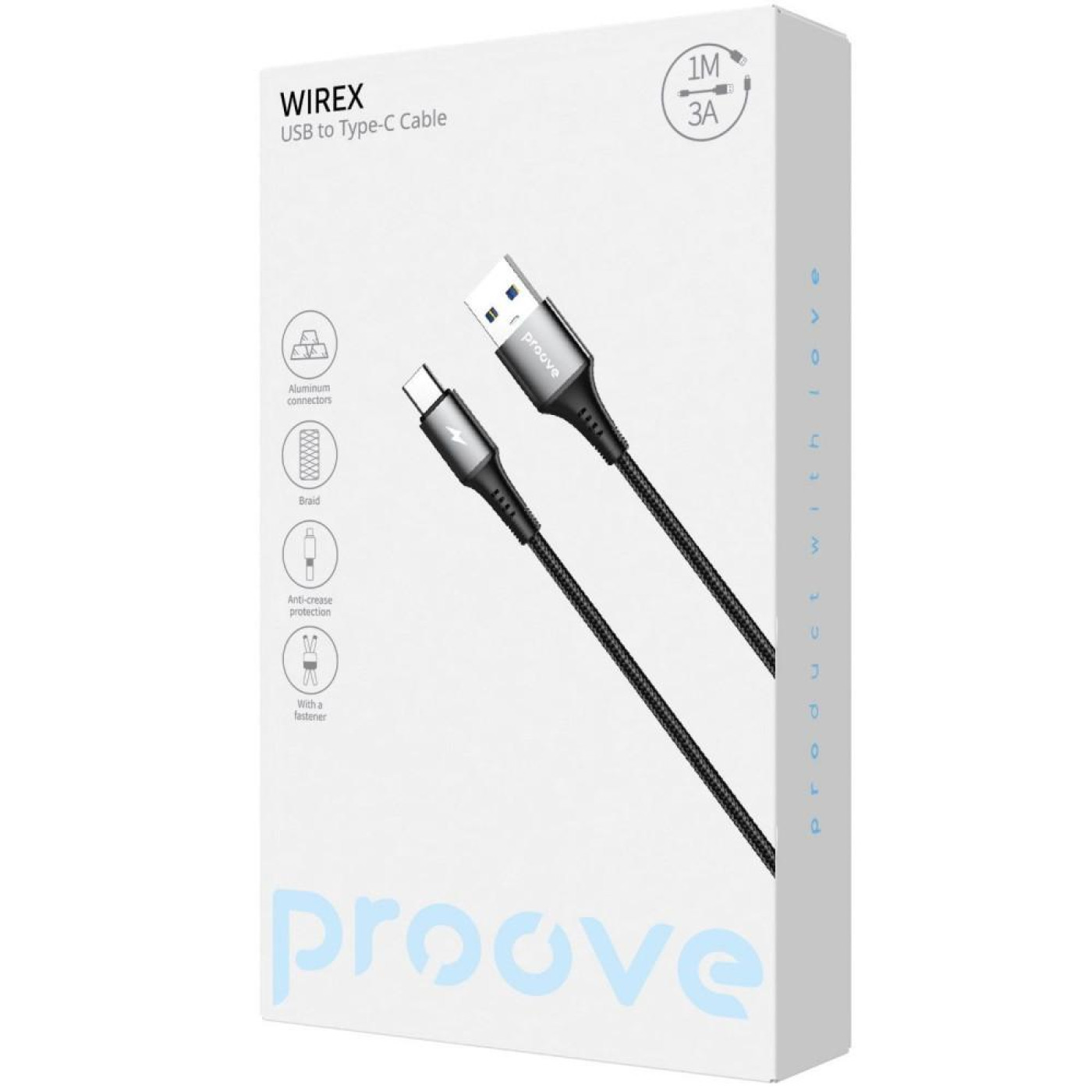 Кабель Proove WireX USB to Type-C 3A (1m) black