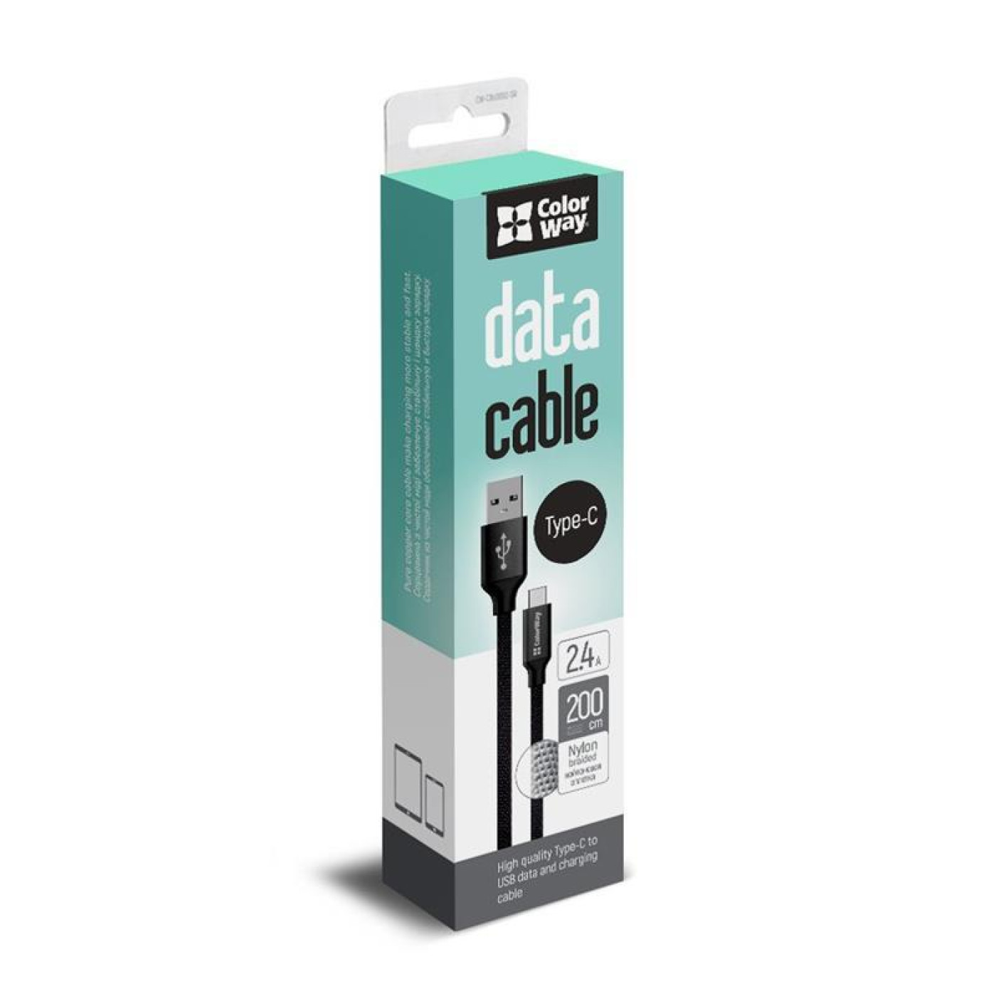 Кабель ColorWay USB <-> USB Type-C, ColorWay, Black, 2 м, 2.4A (CW-CBUC008-BK)