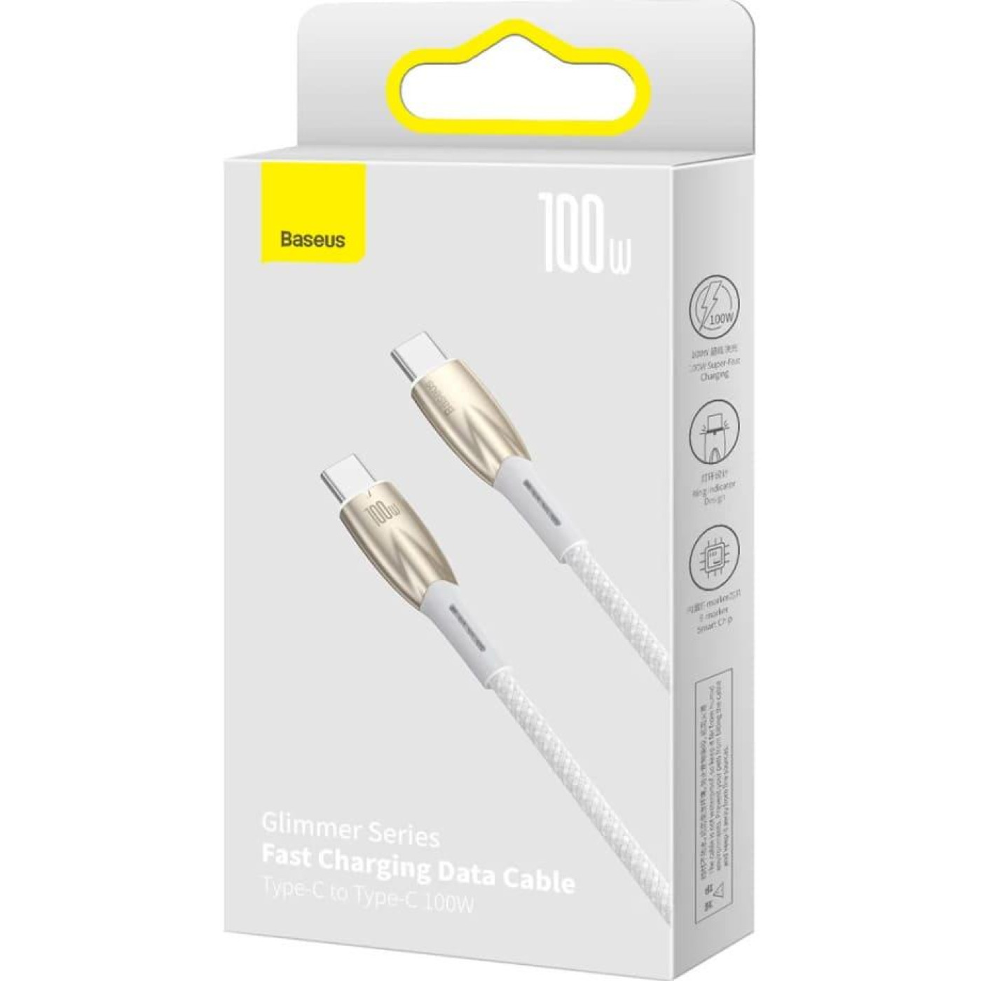Кабель Baseus USB Type-C Glimmer Series Power Delivery Type-C to Type-C 100W 1m White (CADH000702)