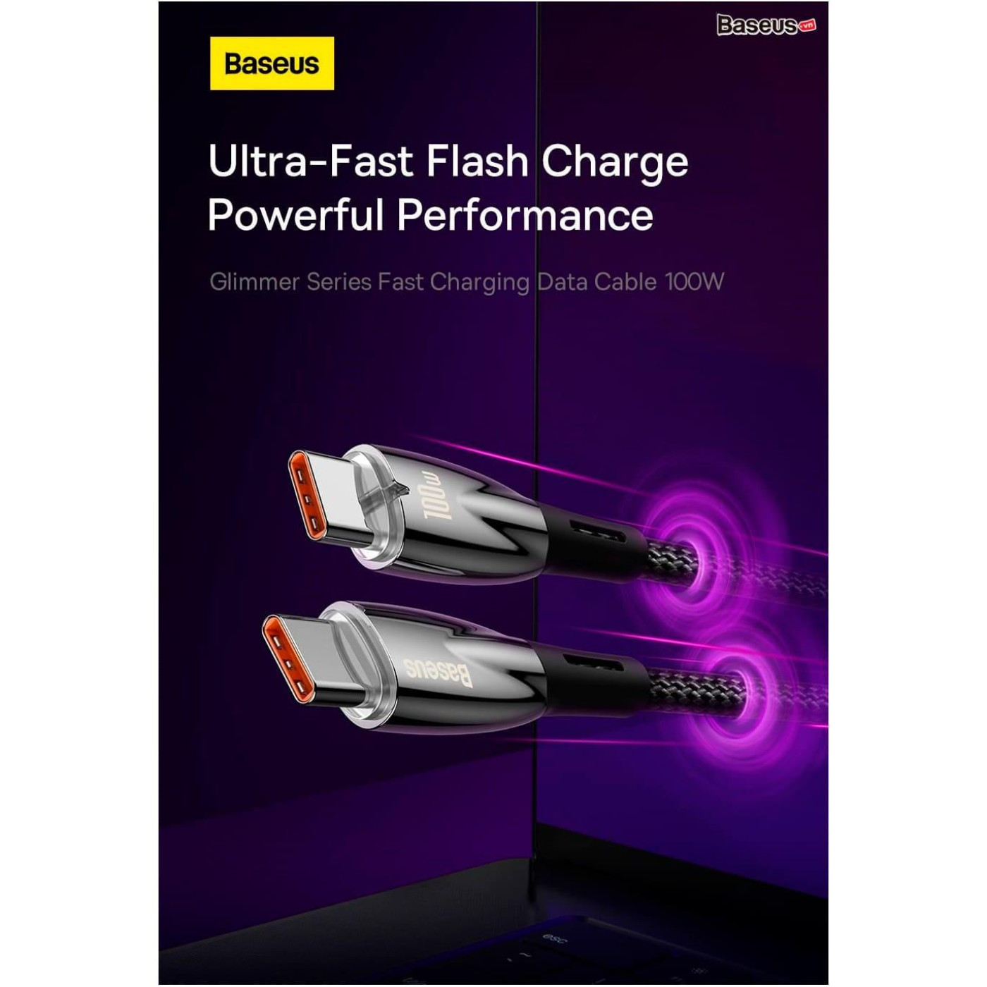 Кабель Baseus USB Type-C Glimmer Series Power Delivery Type-C to Type-C 100W 1m White (CADH000702)